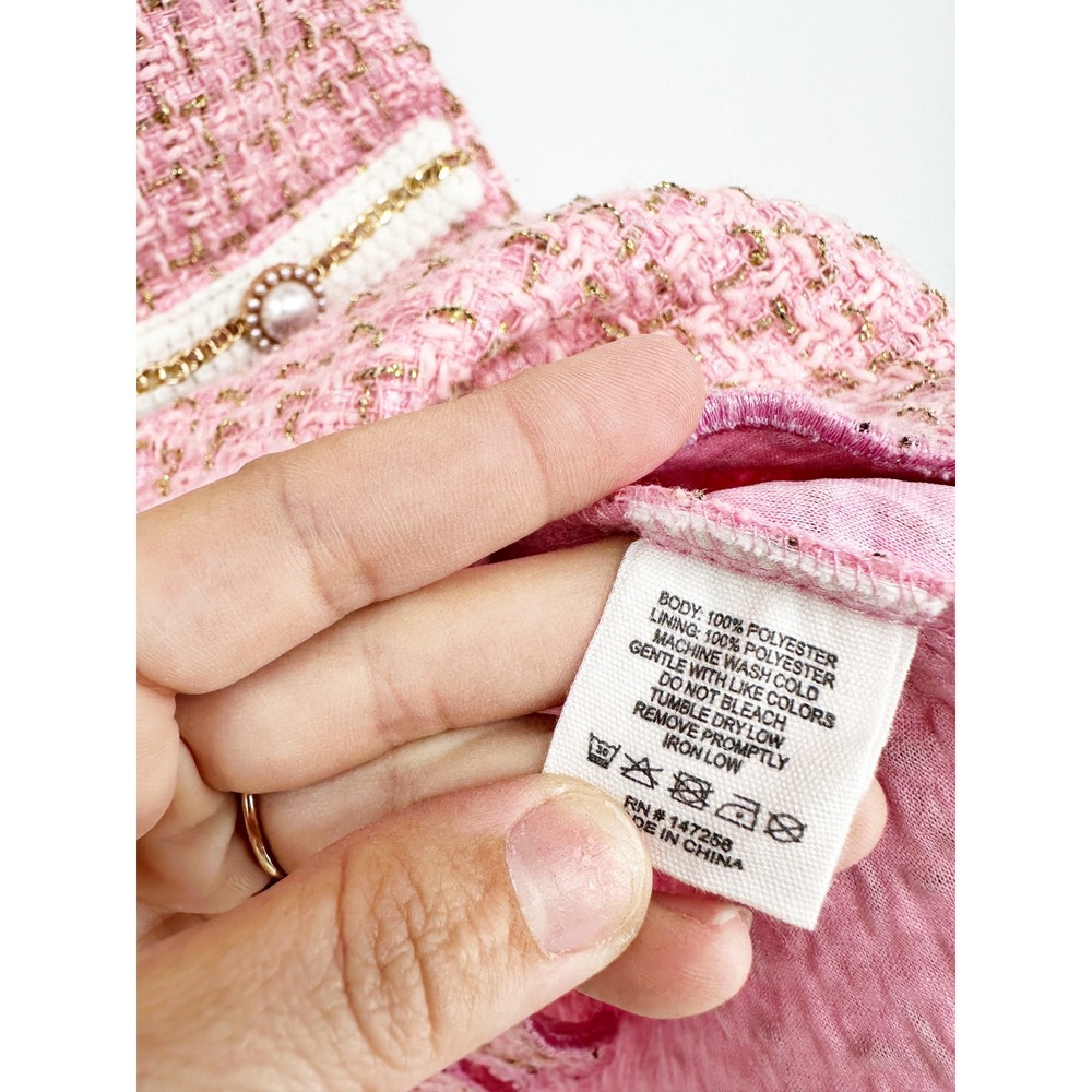 Simply Southern Tweed Dress Small‎ Pink Gold Metallic Preppy Chic - Picture 4 of 8